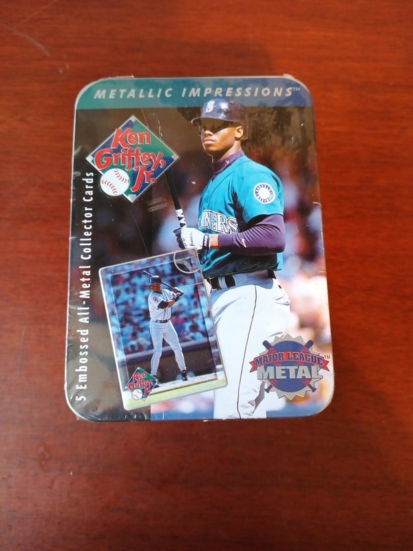 1996 Ken Griffey Jr Metallic Impressions 5 Metal Card Set With Tin