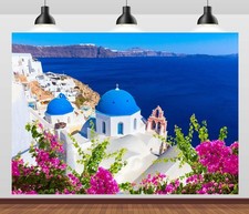 7x5ft Greece Santorini Island Backdrop Greek Oia Village Sea Landscape Backdr...