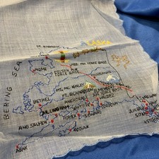 1960s Alaska State Map SCARF Souvenir Military Moose Highway Mountain Totem