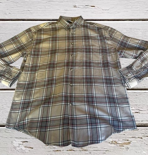 Men's Shirt Check Button Down ASOS Design Long Sleeve Plaid Tartan Off White XL - Picture 1 of 8
