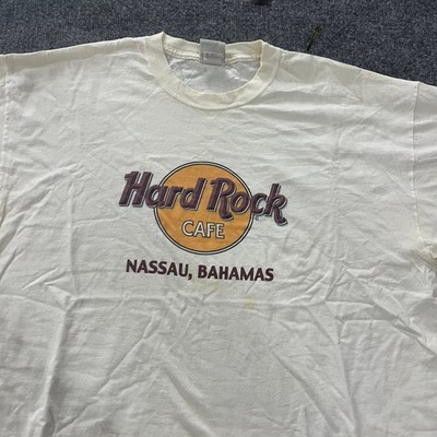 Hard Rock Cafe T-Shirt Mens Size XL White Nassau Bahamas Graphic Cotton Stained