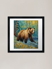 Majestic Power: The Grizzly Bear Fr Framed Wall Art Poster Canvas Print Picture