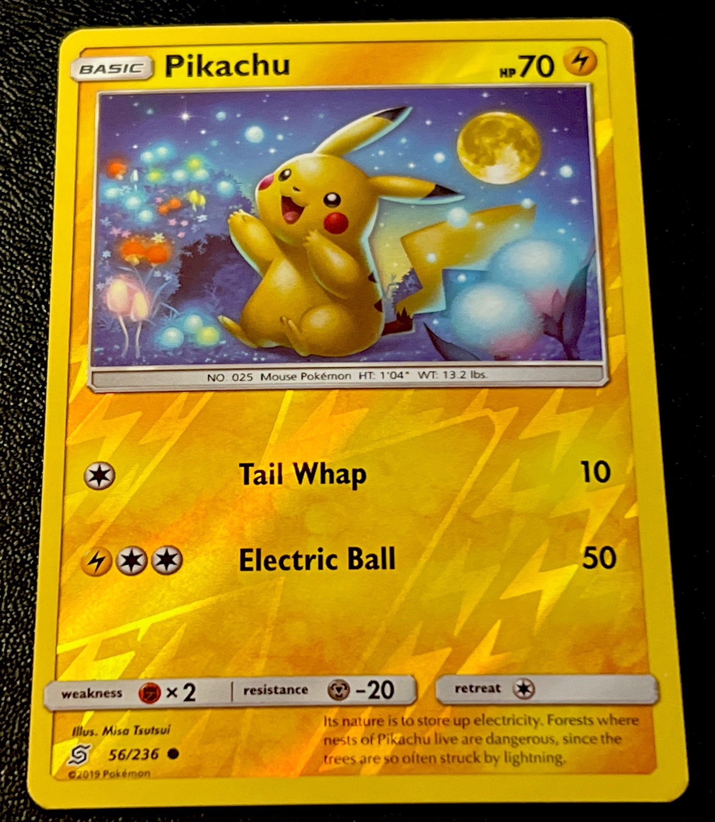 Pikachu 56/236 NM Reverse Holo Cute Happy Sitting Under Full Moon Pokemon Card!