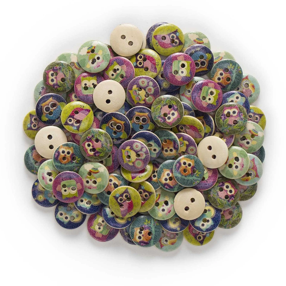 50pcs Owl Pattern Wood Buttons for Sewing Scrapbooking Home Cloth Handmade Decor - Image 3 of 3