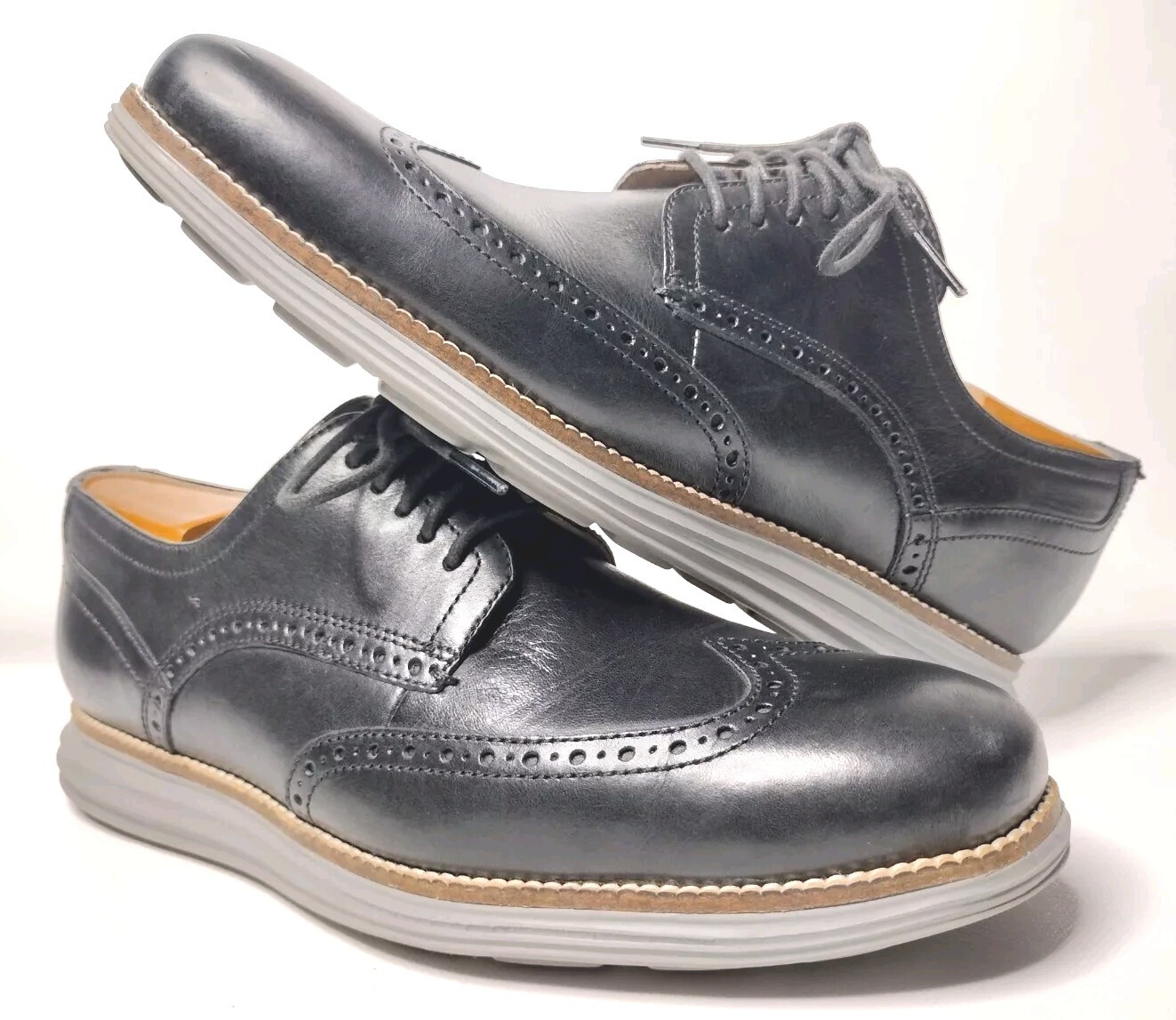 SAOLA Scarpa Oxford Cole Haan uomo 10 originale Grand Shortwing pelle nera Ironstone