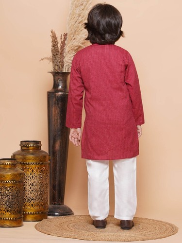 Kids Ethnic Wear Cotton Embroidery Printed Full Sleeve Kurta Pyjama Set For Boys - Picture 13 of 24