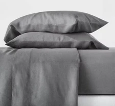 Casaluna Full Size 100% Washed Hemp Solid Sheet Set Metal Gray