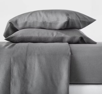 Casaluna Full Size 100% Washed Hemp Solid Sheet Set Metal Gray