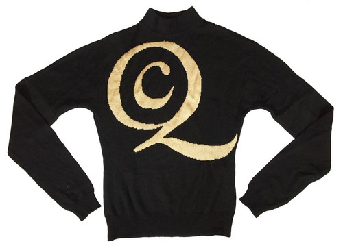 Alexander McQueen, Maglione pullover vintage ALEXANDER McQUEEN maglia lana nero oro logo "cQ" taglia S