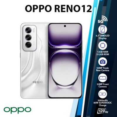 OPPO Reno12 5G Android Cell Phone (Silver/12GB+512GB/Dual SIM/Global Ver.)