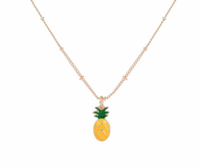 Neu Ananas handbemalt Anhänger tropische Früchte Halskette an Goldkette
