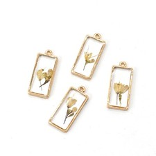 4PCS Gold Tone Real Dry Flower Resin Rectangle Charm Pendant Supply GBY303