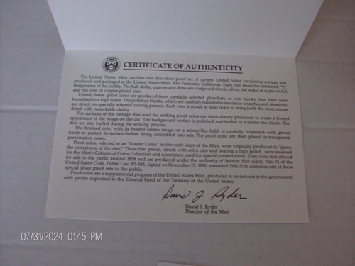 1998 United States Mint Premier Silver Proof Set with COA - 第 3/4 張圖片