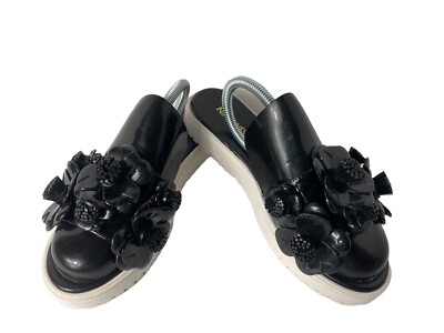 Nine West Slide Womens Shoes Black 6 M Relly Open Toe Flower  Slip On Sandals