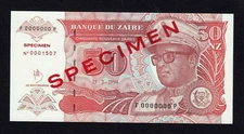 Zaire 50  Nouveaux Zaires Specimen 1994 P-59s  UNC