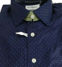Goodfellow Mens Poplin Button Long Sleeve Shirt S SM Navy Blue Polka Dots NEW