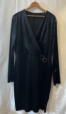 T Tahari Long Sleeve Faux Wrap Black Side Buckle Glitter Jersey Dress Size XL