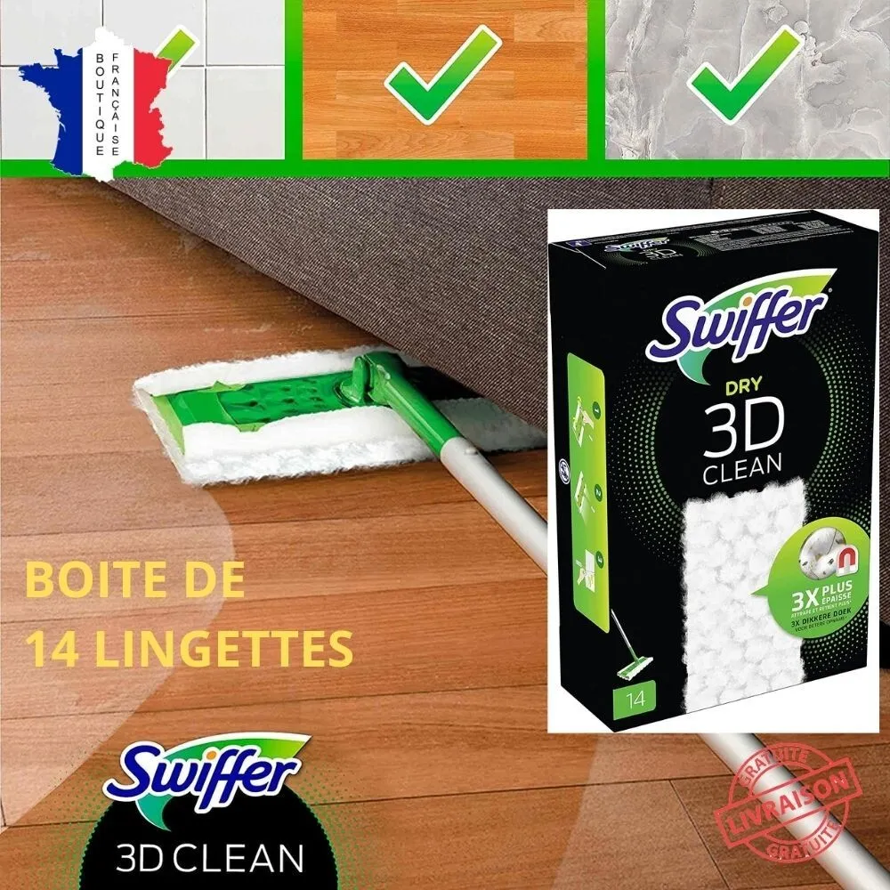 Swiffer Balai Attrape Retient Poussière 3D Clean Recharges 14