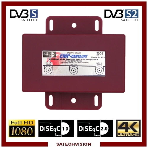 Commutateur DiSEqC 2/1 Option EMP Centauri, 2 Entrées LNB 1 Sortie HD 3D 4K - Photo 1/1
