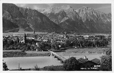 L098 Austria 1930 s Hall in Tirol Bridge City view Mountain vintage postcard