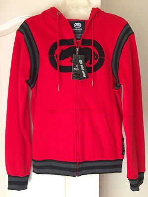 ECKO UNLTD Zipper Hoodie Hooded Sweatshirt RED BLACK Stripe Hip
