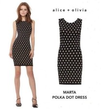 Alice + Olivia Marta sleeveless polka dot bodycon knit mini dress black L Large