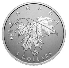 🇨🇦 Moneta Argento 5 Dollari Canada, Anniversario dell'Emblema Arboreo, 2021