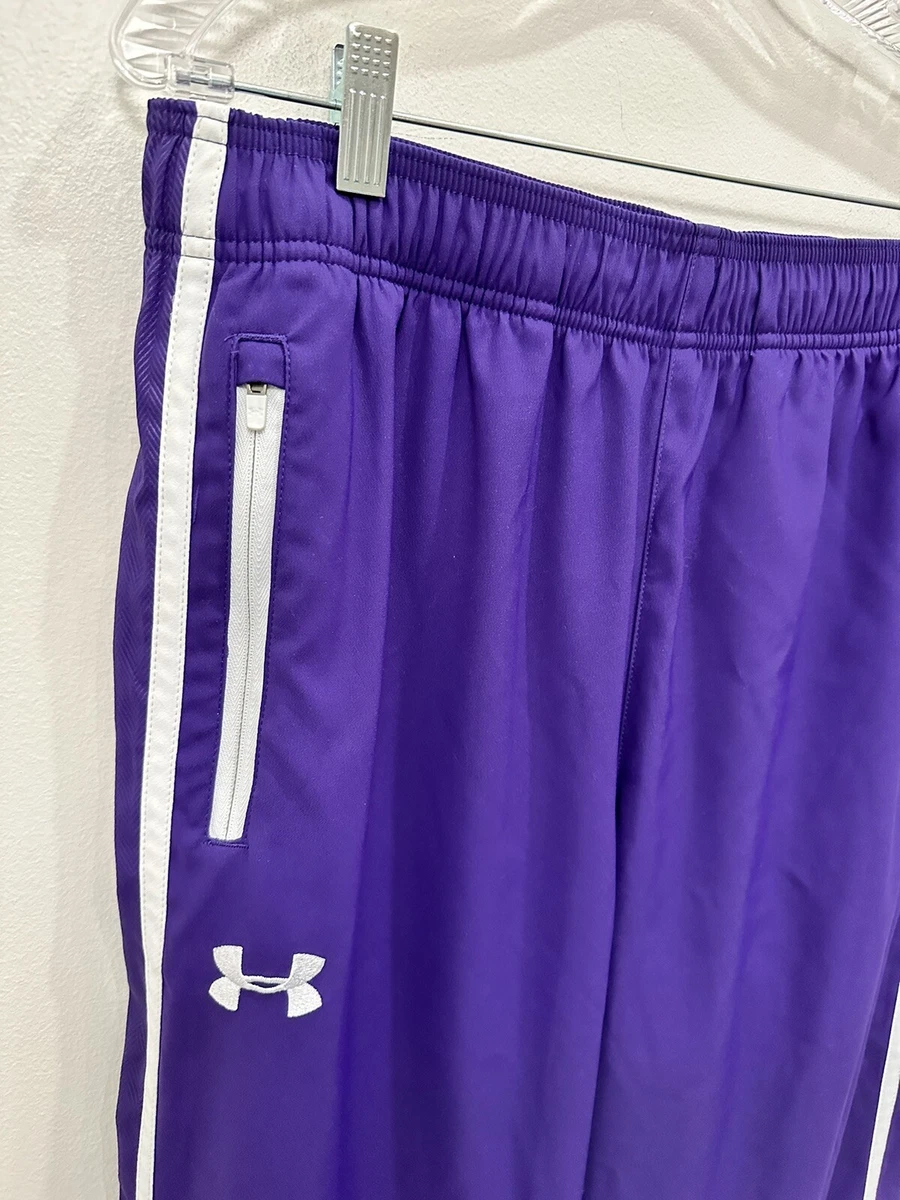 Men's Under Armour Track Pants Purple White Coaching Wind Pants Large