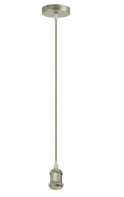 Trango moderne E27 Lampenfassung Textilkabel chic Lampe 1,10m nickel matt 9000S