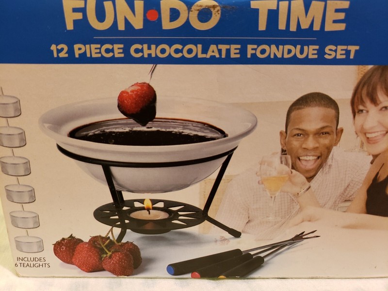 FUN DO TIME CHOCOLATE FONDUE SET BY HOME PRESENCE , stoneware dish, open box