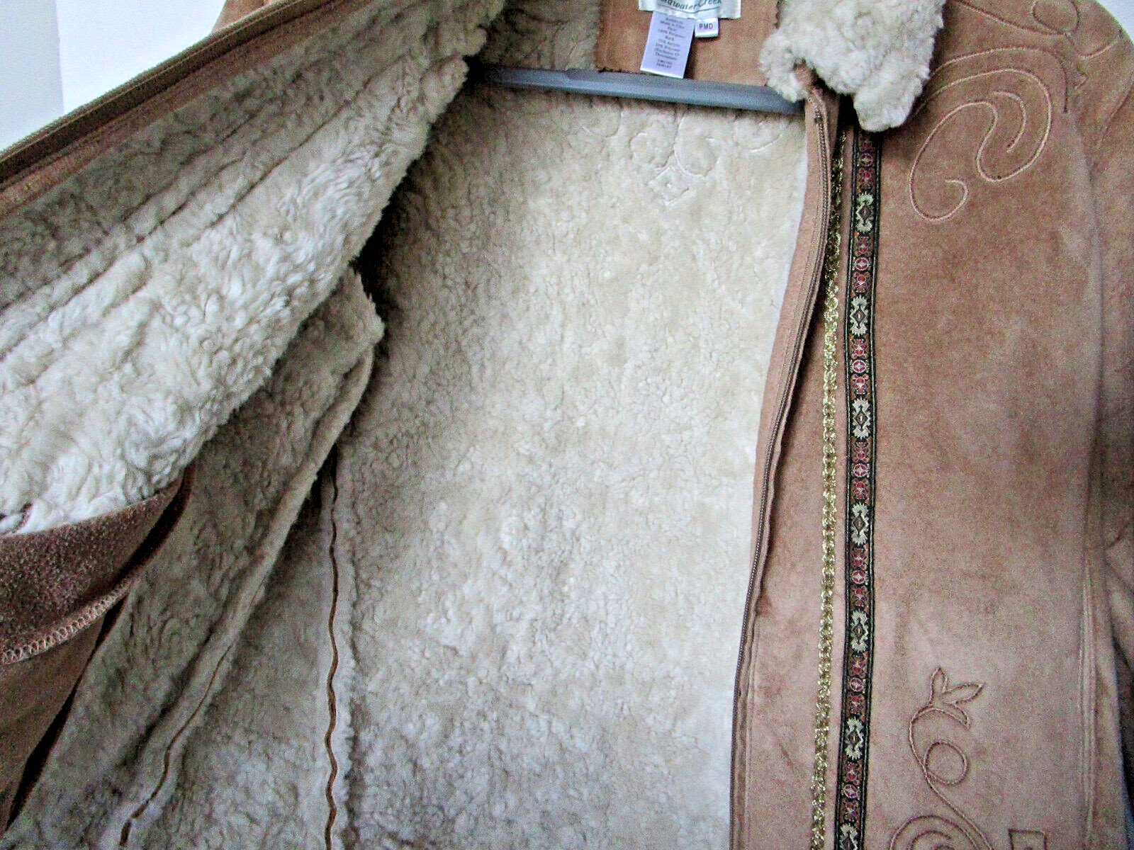 Coldwater Creek Embroidered Sherpa Boho Tan Faux … - image 6