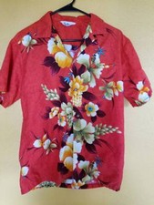 Vintage 1960s Reef Hawaiian Tiki Surf Cabana Rockabilly Barkcloth Hibiscus Shirt
