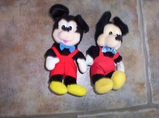 Two vintage Applause Mickey Mouse Plush Doll Toys with Blue Bowtie Red Overalls
