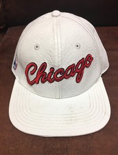 Vintage 90s Chicago Bulls White Leather NBA Pro Standard Strapback Hat Cap