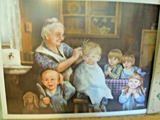 Den-419  Dianne DENGEL print from original:  "HAIRCUTTING DAY   12" X 16"