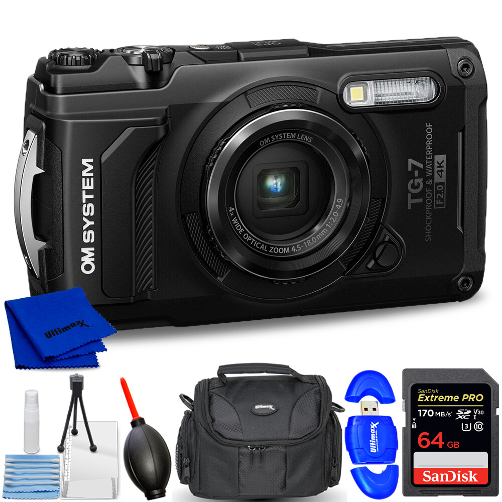 OM SYSTEM Tough TG-7 Digital Camera (Black) V110030BU000 - 7PC