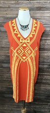 Jealous Tomato Boho Aztec Neon Orange Embroidered Tunic Cover Up Dress Sz S