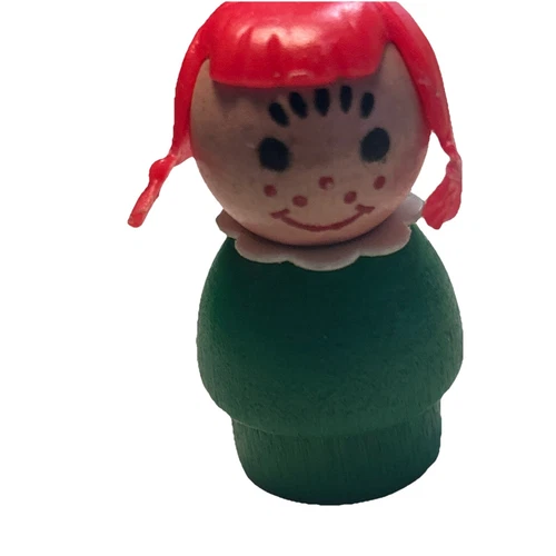 "Red Hair Girl" Fisher Price Little People wood figure Vintage 1960-early 70s
