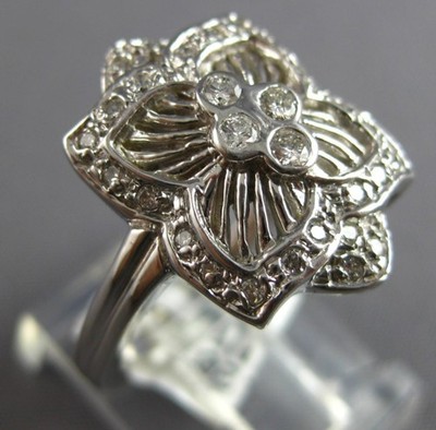 ESTATE LARGE .30CT DIAMOND 14KT WHITE GOLD FLOWER FILIGREE SQUARE FUN LOVE RING