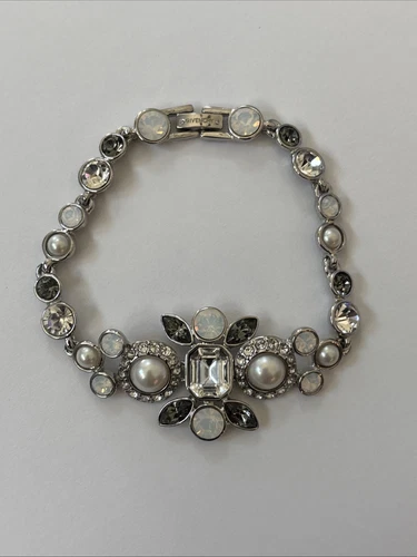 Bracciale Givenchy Flex Cristallo Trasparente Strass Tono Argento Ottime Condizioni