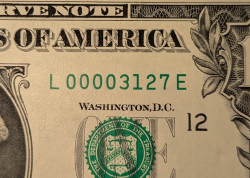 4 Digit Low Serial Number 00003127 Fancy Serial Number One Dollar Bill - Picture 1 of 3