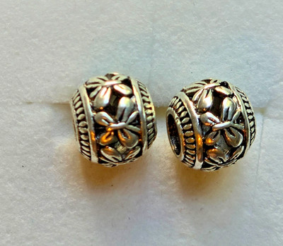 Lot of 2 NNT Silver Tone Butterfly Barrel Beads Large Hole European Charm Spacer