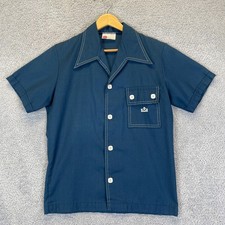 Vintage 70s Sears Kings Road Button Up Shirt Men's Small Dagger Collar Navy Blue