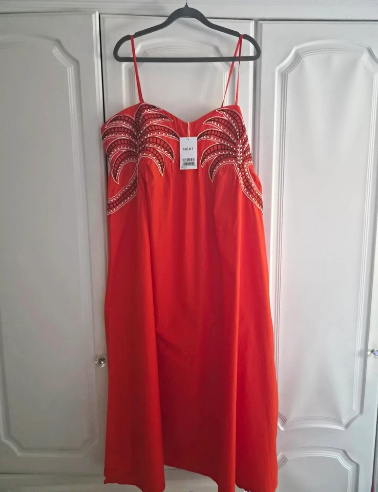 Brand new with tags Viral Red/orange Next Palm Tree Dress Size 22 - Image 1 of 1