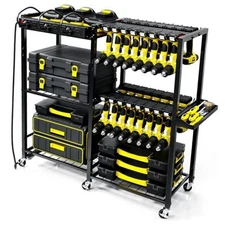  Power Tool Organizer Garage Storage with Charging Power Strip, 28 Drill Rack 