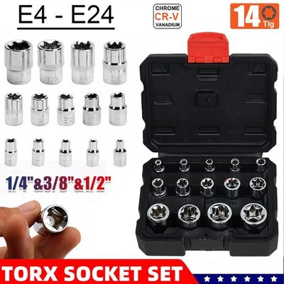 14-tlg. Torx Steckschlüssel Satz E4-E24 1/2 1/4 3/8 Zoll Außen Innen Stecknüsse