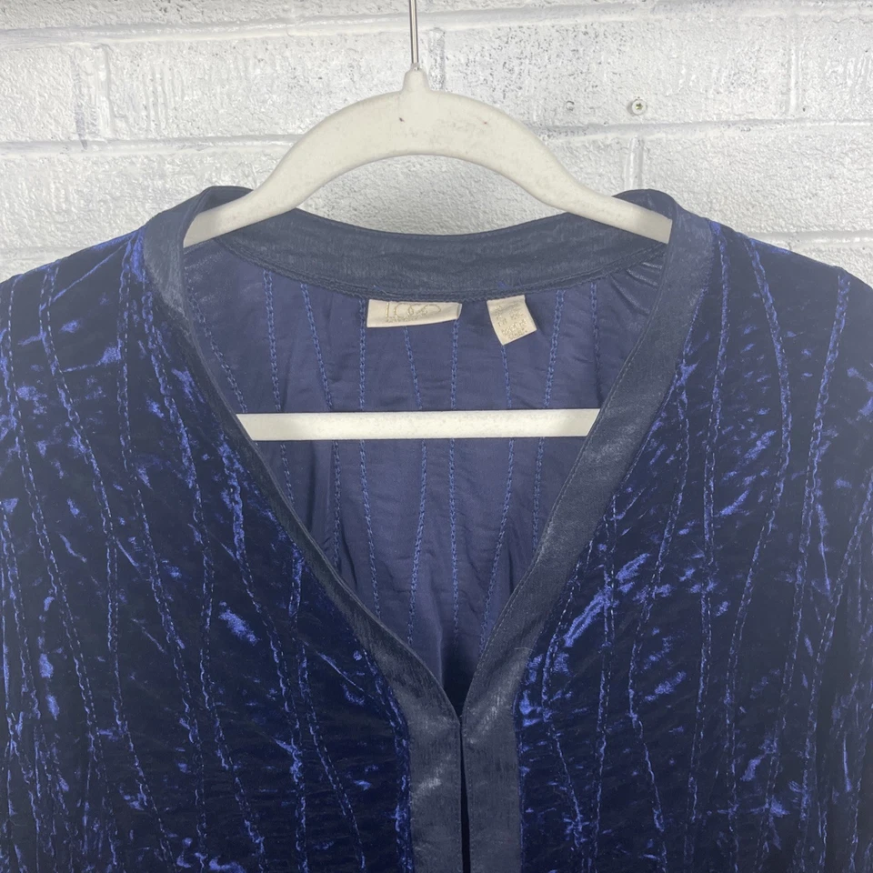 LOGO by Lori Goldstein Blue Crushed Velvet Open Front Cardigan Womens 1X Boho - Image 3 of 4