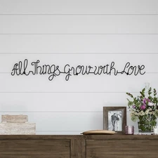 All Things Grow with Love Cursive Metal Cutout Sign Rustic Decor Wall Hanging