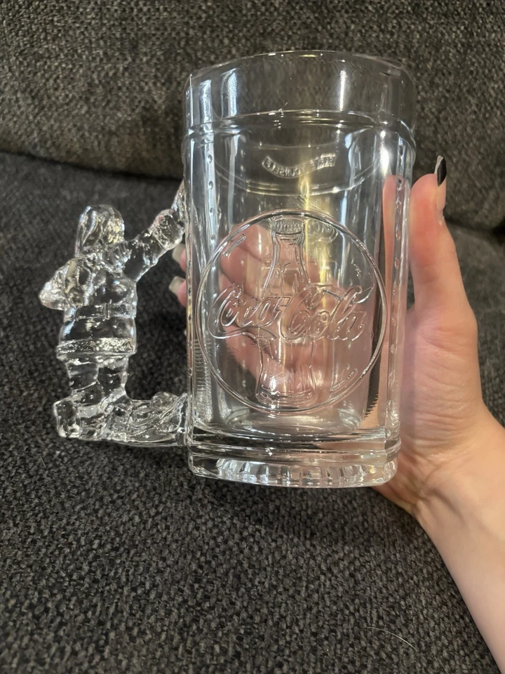 Taza de piedra de vidrio Coca-Cola Santa Claus 1997 con base de máquina expendedora Foto 3 de 3