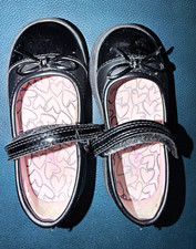 Girls Black Patent Leather Mary Jane Flats Hook  Loop Bow Adjustable Strap